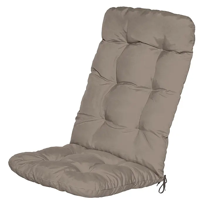 Beautissu Sitzauflage Flair HL - Hochlehner, 1 Stk., Polyester, Taupe - Gestepptes beigebraunes Hochlehner-Stuhlkissen mit Bändern.