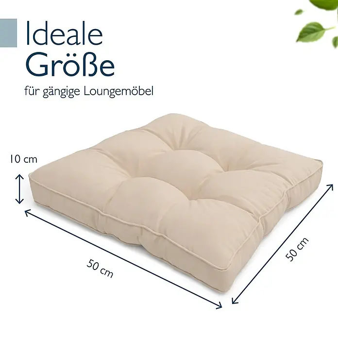 Beautissu Sitzauflage Flair LK - Outdoor Lounge, 1 Stk., L x B x H: 50 x 50 x 10 cm, Polyester, Natur - Cremefarbenes, getuftetes Lounge-Kissen (50x50x10 cm), ideal für Loungemöbel.