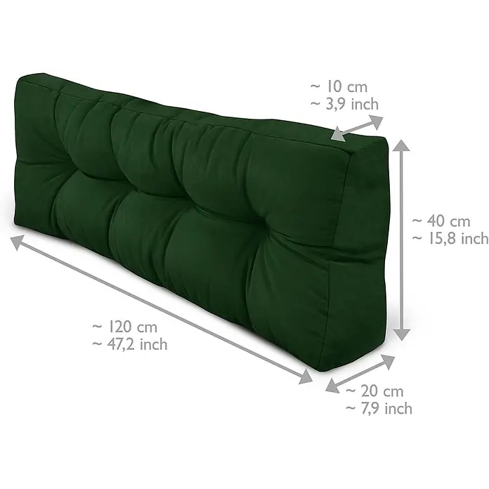 Beautissu Sitzauflage Eco Style - Europalette, 1 Stk., Polyester, Dunkelgrün - Dunkelgrünes, getuftetes Rückenkissen in dreieckiger Form. Ideal für Outdoor- oder Indoor-Sitzgelegenheiten.