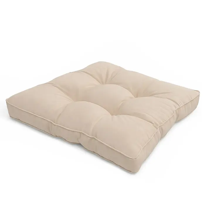 Beautissu Sitzauflage Flair LK - Outdoor Lounge, 1 Stk., L x B x H: 60 x 60 x 10 cm, Polyester, Natur - Quadratisches, getuftetes beiges Stoffkissen, ideal als Sitz- oder Bodenkissen.