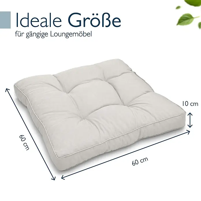 Beautissu Sitzauflage XLuna - Outdoor Lounge, 1 Stk., L x B x H: 60 x 60 x 10 cm, Polyester, Hellgrau - Helles, getuftetes Sitzkissen (60x60x10 cm) für Loungemöbel.