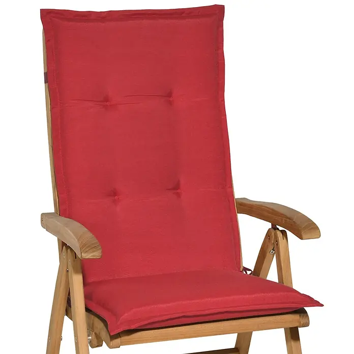Beautissu Sitzauflage Loft HL - Hochlehner, 1 Stk., L x B x H: 120 x 50 x 6 cm, Polyester, Rot - Holzstuhl mit dickem roten Sitz- und Rückenkissen.