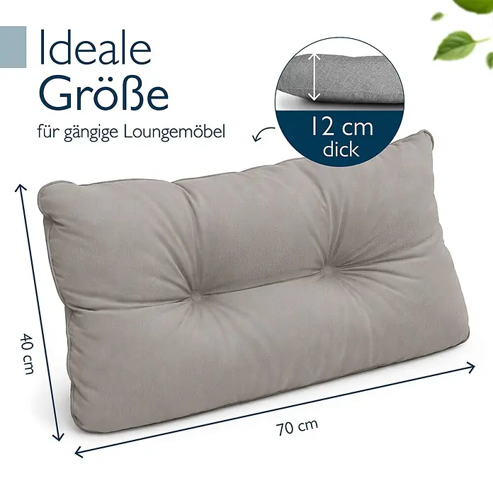 Beautissu Sitzauflage Flair LK - Outdoor Lounge, 1 Stk., Polyester, Hellgrau - Helles graues getuftetes Loungekissen, 40x70x12 cm, ideal für Loungemöbel.