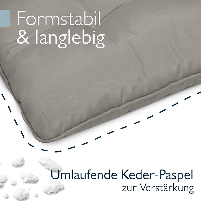 Beautissu Sitzauflage Flair LK - Outdoor Lounge, 1 Stk., Polyester, Hellgrau - Graues Kissen mit verstärkter Keder-Paspel, betont Formstabilität und Langlebigkeit.