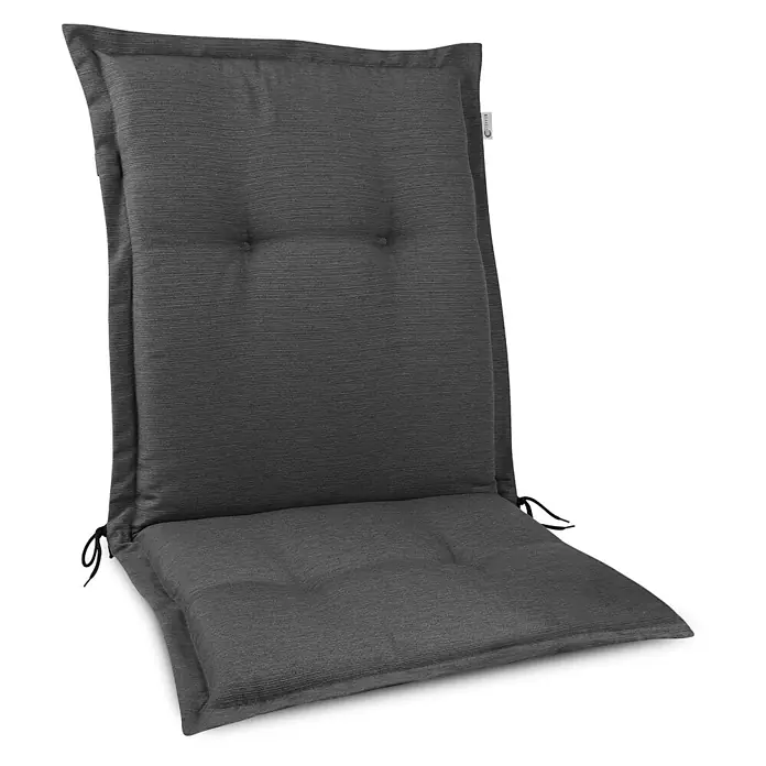 Beautissu Sitzauflage HighLux NL - Niederlehner, 1 Stk., L x B x H: 105 x 50 x 7 cm, Polyester, Anthrazit - Dunkelgraues strukturiertes Stuhlkissen mit Knöpfen und Bindebändern.
