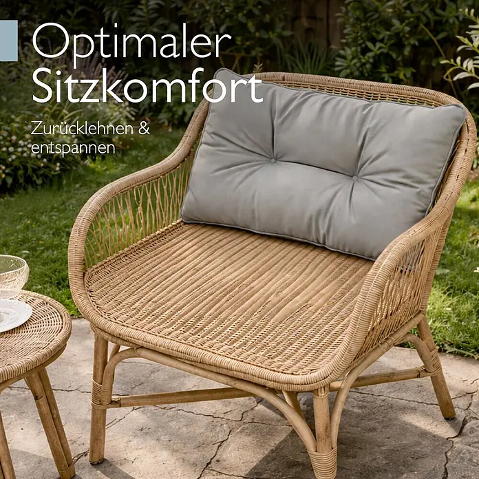 Beautissu Sitzauflage Flair LK - Outdoor Lounge, 1 Stk., L x B x H: 60 x 40 x 12 cm, Polyester, Hellgrau - Geflochtener Rattan-Gartenstuhl mit weichem grauen Kissen für optimalen Sitzkomfort.
