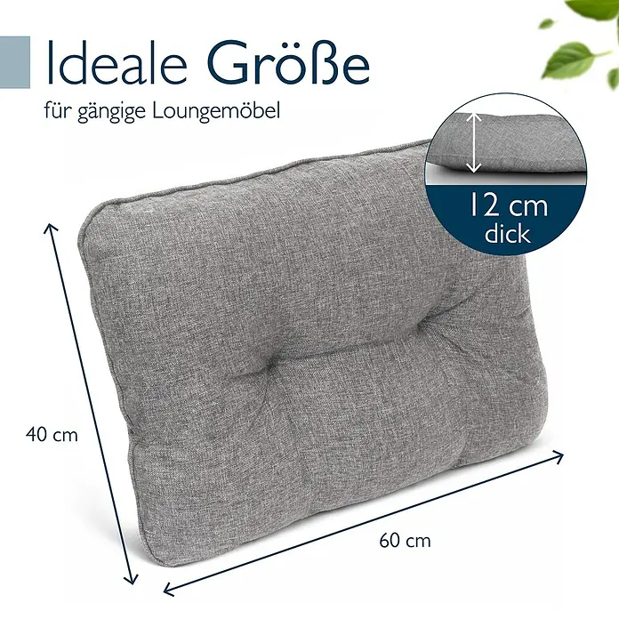 Beautissu Sitzauflage Beauflair - Outdoor Lounge, 1 Stk., L x B x H: 60 x 12 x 40 cm, Polyester, Hellgrau - Graues, getuftetes Lounge-Kissen, 60 cm breit, 40 cm hoch, 12 cm dick.