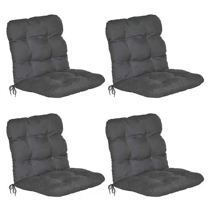 Beautissu Sitzauflage Flair NL - Niederlehner, 4 Stk., Polyester, Graphitgrau - Vier dunkelgraue, getuftete Stuhlkissen mit Bindebändern.