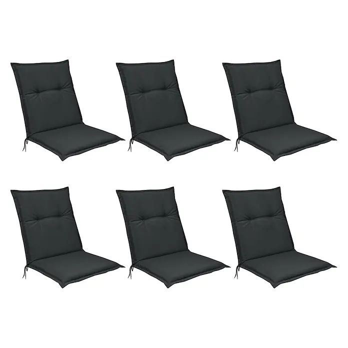 Beautissu Sitzauflage Base NL - Niederlehner, 6 Stk., L x B x H: 100 x 50 x 6 cm, Polyester, Graphitgrau - Sechs dunkelgraue Stuhlkissen aus Stoff, für Komfort konzipiert.