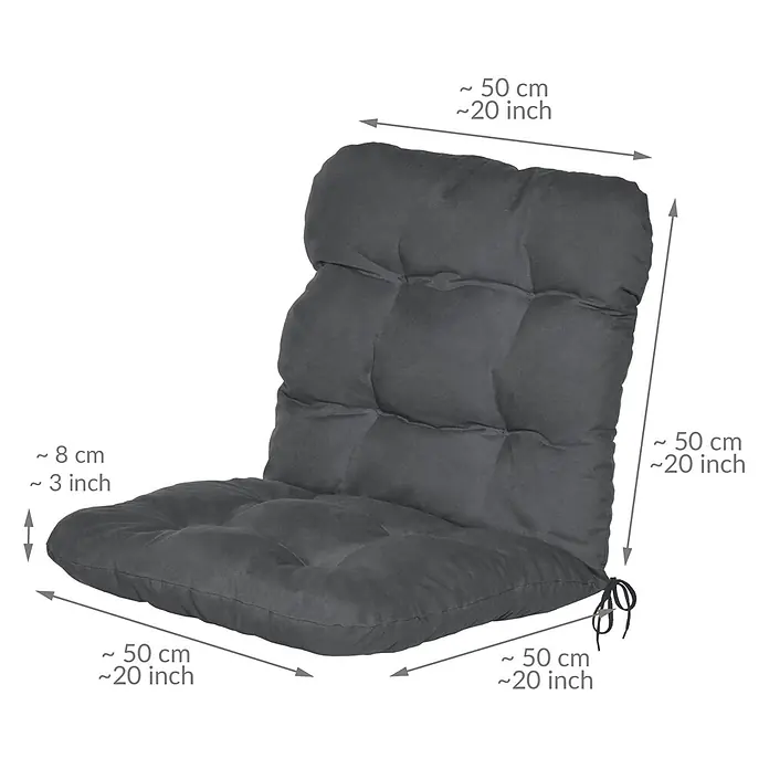 Beautissu Sitzauflage Flair NL - Niederlehner, 4 Stk., Polyester, Graphitgrau - Dunkelgraues gestepptes Stuhlkissen mit Rücken- und Sitzfläche und seitlichen Bändern.