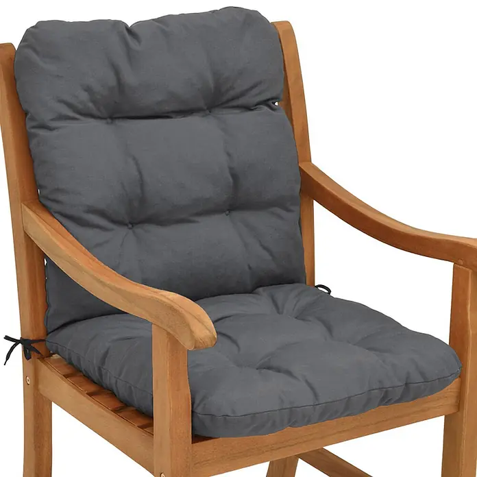 Beautissu Sitzauflage Flair NL - Niederlehner, 1 Stk., Polyester, Graphitgrau - Graues, gestepptes Stuhlkissen für einen Holz-Sessel.