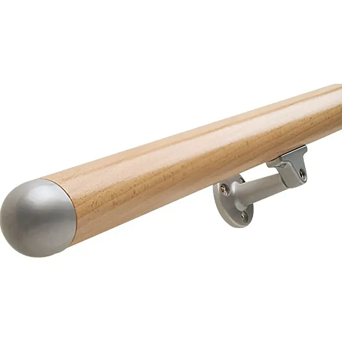 Dolle Wandhalter PS 9 - Grau Metallic, Passend für: Dolle Holzhandläufe - Ein Holzhandlauf mit silbernen Endkappen und Halterungen für sicheren Halt.