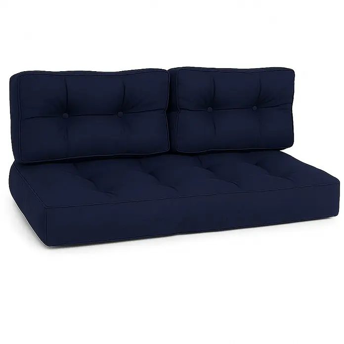 Beautissu Sitzauflage Eco Style - Europalette, 2 Stk., Polyester, Dunkelblau - Marineblaues getuftetes Polster-Set für ein Zweisitzer-Sofa.