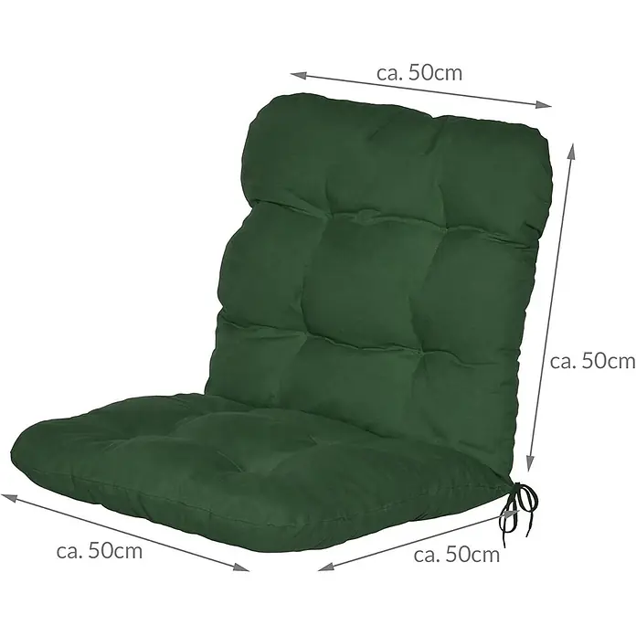 Beautissu Sitzauflage Flair NL - Niederlehner, 8 Stk., L x B x H: 100 x 50 x 8 cm, Polyester, Dunkelgrün - Dunkelgrünes zweiteiliges Stuhlkissen, ca. 50x50cm Maße.