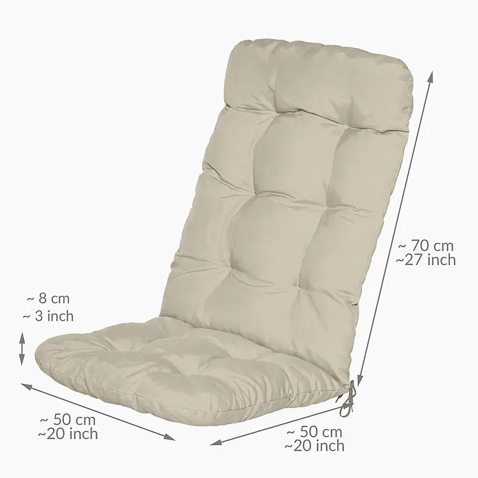 Beautissu Sitzauflage Flair HL - Hochlehner, 1 Stk., Polyester, Natur - Beiges, gestepptes Stuhlkissen, ca. 70x50x8 cm (27x20x3 Zoll) mit Bindebändern.