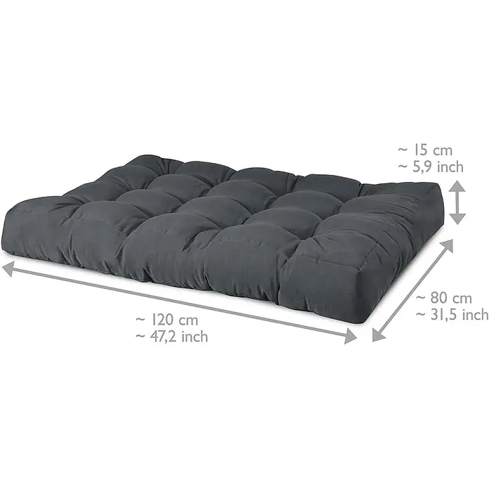 Beautissu Sitzauflage Eco Style - Europalette, 1 Stk., L x B x H: 120 x 80 x 15 cm, Polyester, Graphitgrau - Dunkelgraues getuftetes Bodenkissen.