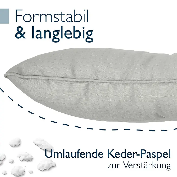Beautissu Sitzauflage XLuna - Outdoor Lounge, 1 Stk., L x B x H: 50 x 40 x 12 cm, Polyester, Hellgrau - Helles graues Kissen mit umlaufender Keder-Paspel, das formstabil, langlebig und weich gefüllt ist.