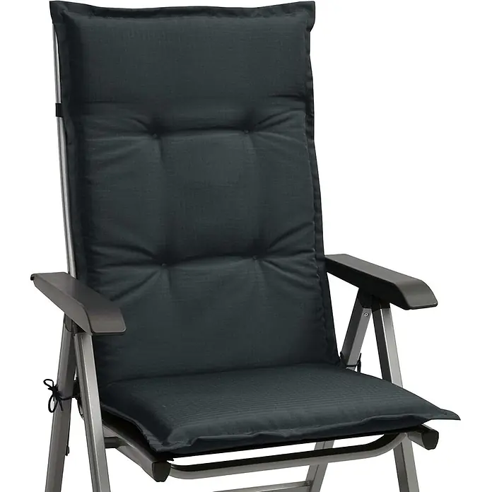 Beautissu Sitzauflage Base HL - Hochlehner, 2 Stk., L x B x H: 120 x 50 x 6 cm, Polyester, Graphitgrau - Dunkelgraues gepolstertes Stuhlkissen für einen Gartenklappstuhl.