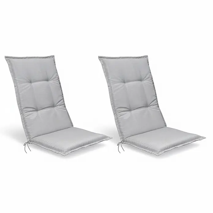 Beautissu Sitzauflage Base HL - Hochlehner, 2 Stk., Polyester, Hellgrau - Zwei hellgraue, gesteppte Stuhlkissen mit Bindebändern.