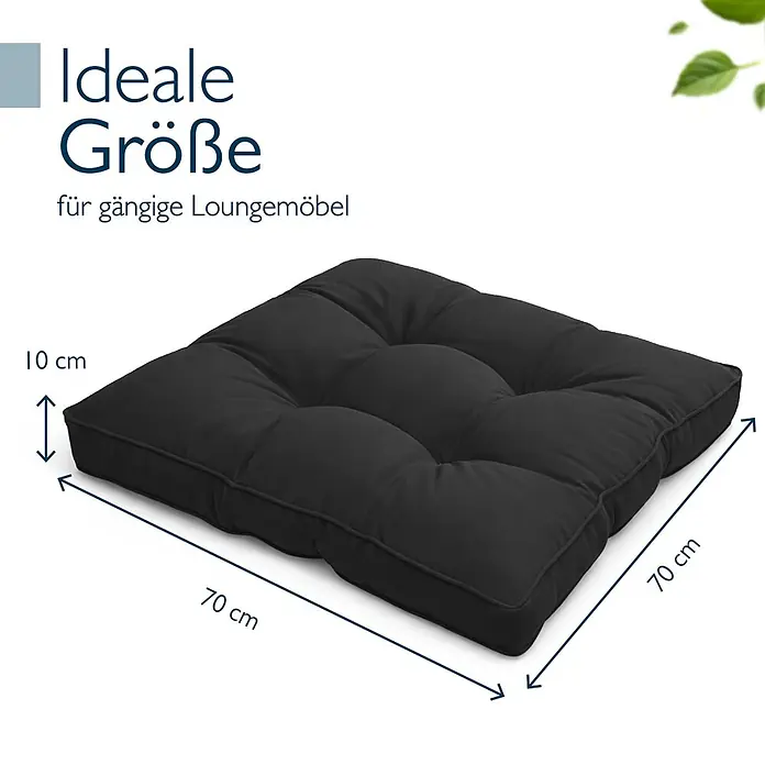 Beautissu Sitzauflage Flair LK - Outdoor Lounge, 1 Stk., Polyester, Graphitgrau - Schwarzes, gestepptes Kissen, 70x70x10 cm, ideal für Loungemöbel.
