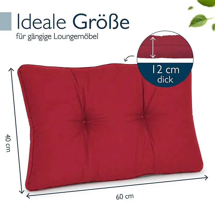 Beautissu Sitzauflage XLuna - Outdoor Lounge, 1 Stk., Polyester, Rot - Rotes, rechteckiges Stoffkissen, 60x40x12 cm, getuftet, ideal für Loungemöbel.