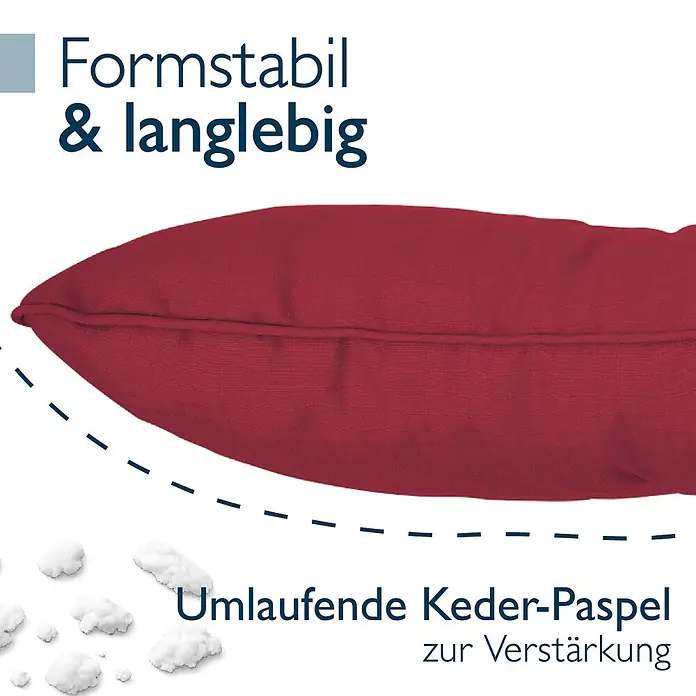 Beautissu Sitzauflage XLuna - Outdoor Lounge, 1 Stk., Polyester, Rot - Rotes Kissen mit Keder-Paspel zur Verstärkung, formstabil und langlebig.