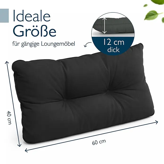 Beautissu Sitzauflage Flair LK - Outdoor Lounge, 1 Stk., L x B x H: 60 x 40 x 12 cm, Polyester, Graphitgrau - Schwarzes Loungekissen, 60x40x12 cm, ideal für Loungemöbel.