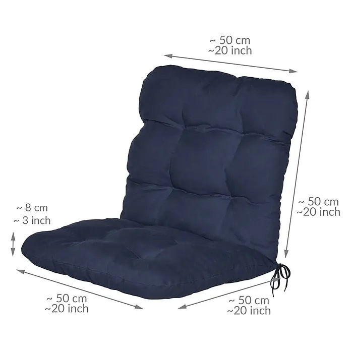 Beautissu Sitzauflage Flair NL - Niederlehner, 4 Stk., Polyester, Dunkelblau - Dunkelblaues getuftetes Stuhlkissen mit Bändern. Maße: Sitzfläche 50x50x8 cm, Rückenlehne 50 cm hoch.