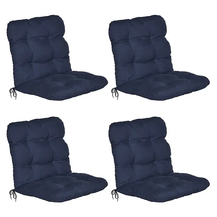 Beautissu Sitzauflage Flair NL - Niederlehner, 4 Stk., Polyester, Dunkelblau - Vier marineblaue getuftete Stuhlkissen mit Bindebändern.