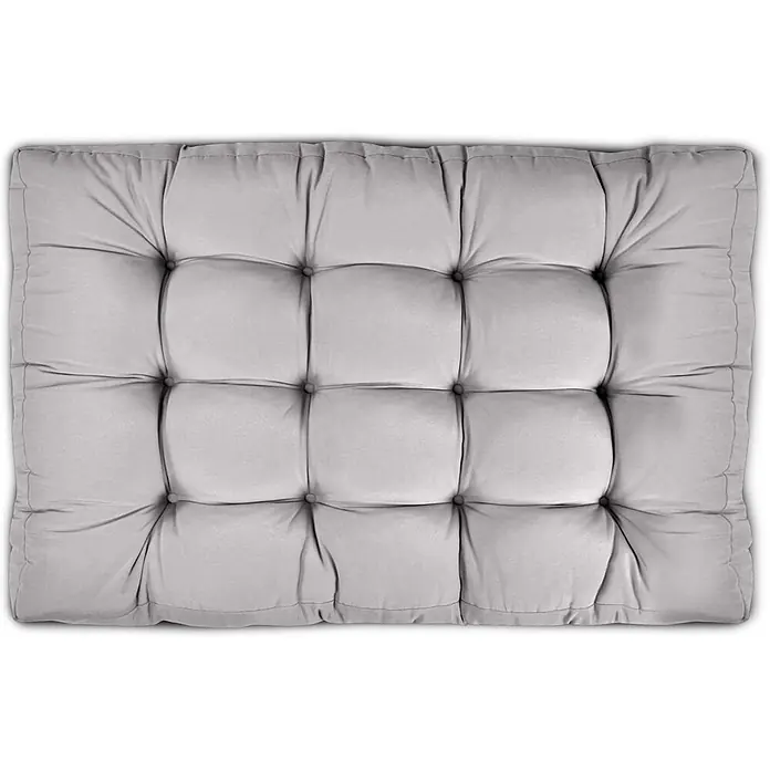 Beautissu Sitzauflage Eco Style - Europalette, 2 Stk., Polyester, Hellgrau - Grau getuftetes Stoffkissen mit Knopfdetails.
