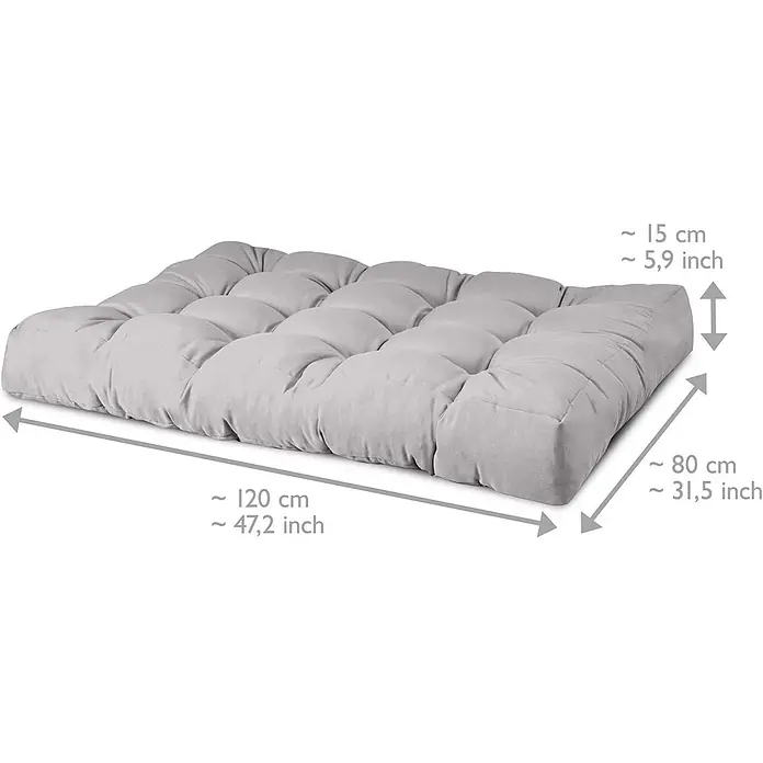 Beautissu Sitzauflage Eco Style - Europalette, 1 Stk., L x B x H: 120 x 80 x 15 cm, Polyester, Hellgrau - Helles, getuftetes, graues Bodenkissen mit Maßen 120x80x15 cm für bequemes Sitzen.