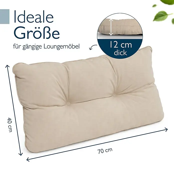 Beautissu Sitzauflage Flair LK - Outdoor Lounge, 1 Stk., Polyester, Natur - Beiges Loungekissen, getuftet, 70x40 cm groß und 12 cm dick, ideal für Loungemöbel.