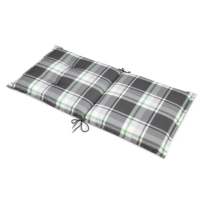 Beautissu Sitzauflage Sunny NL - Niederlehner, 6 Stk., L x B x H: 100 x 50 x 6 cm, Polyester, Mintgrün - Zweiteiliges Gartenkissen mit Karomuster in Grau, Weiß und Grün, mit Bindebändern.