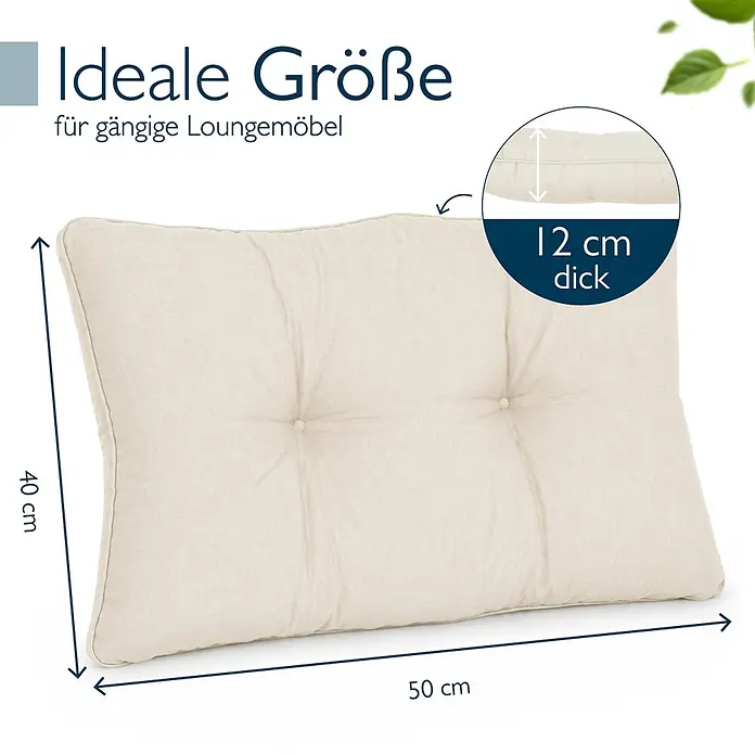 Beautissu Sitzauflage XLuna - Outdoor Lounge, 1 Stk., L x B x H: 50 x 40 x 12 cm, Polyester, Natur - Cremefarbenes, getuftetes Lounge-Kissen, 50x40 cm und 12 cm dick, ideal für Loungemöbel.