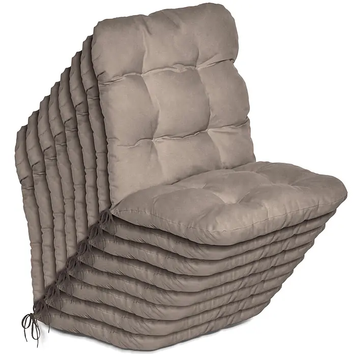 Beautissu Sitzauflage Flair NL - Niederlehner, 8 Stk., L x B x H: 100 x 50 x 8 cm, Polyester, Taupe - Gestapelte beigefarbene, getuftete Loungesesselkissen für flexible Sitzgelegenheiten.