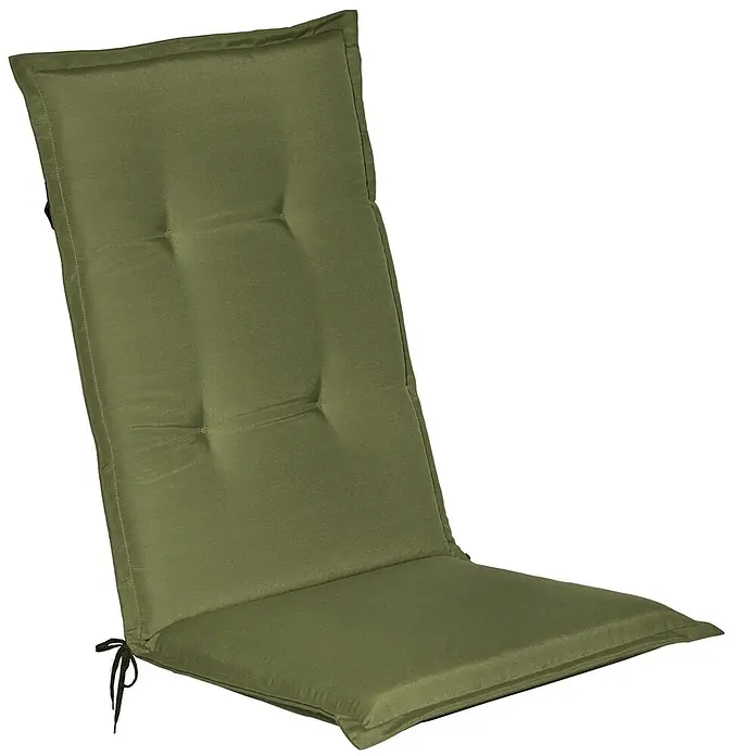 Beautissu Sitzauflage Loft HL - Hochlehner, 1 Stk., L x B x H: 120 x 50 x 6 cm, Polyester, Olivgrün - Grünes, gestepptes Hochlehner-Sitzkissen mit Bändern.