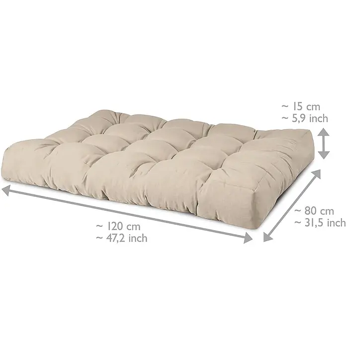Beautissu Sitzauflage Eco Style - Europalette, 1 Stk., Polyester, Beige - Beige getuftete Bodenkissen mit Maßen: 120x80x15 cm (47,2x31,5x5,9 Zoll).