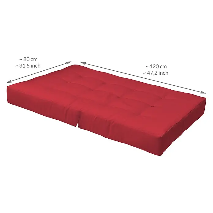 Beautissu Sitzauflage ECO Elements - Europalette, 1 Stk., Polyester, Rot - Rote, getuftete Futonmatratze aus Stoff, ideal zum Sitzen oder Liegen.