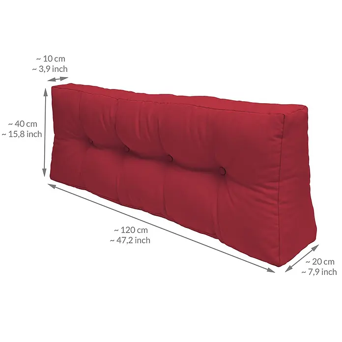 Beautissu Sitzauflage ECO Elements - Europalette, 1 Stk., Polyester, Rot - Rotes getuftetes Keilkissen mit ungefähren Längen-, Höhen- und Tiefenmaßen.