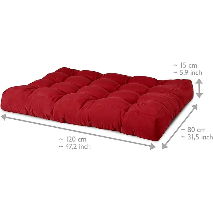 Beautissu Sitzauflage Eco Style - Europalette, 2 Stk., Polyester, Rot - Rotes getuftetes Bodenkissen mit sichtbaren Maßen: 120x80x15 cm (47,2x31,5x5,9 Zoll).