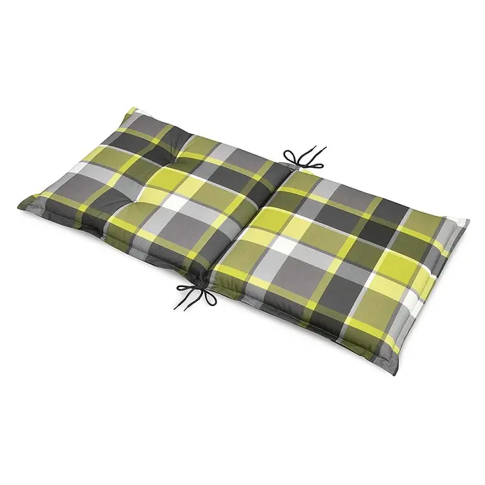 Beautissu Sitzauflage Sunny NL - Niederlehner, 8 Stk., L x B x H: 100 x 50 x 6 cm, Polyester, Grün - Zweiteiliges kariertes Sitzkissen in Grau, Weiß und Lindgrün mit schwarzen Bindebändern.