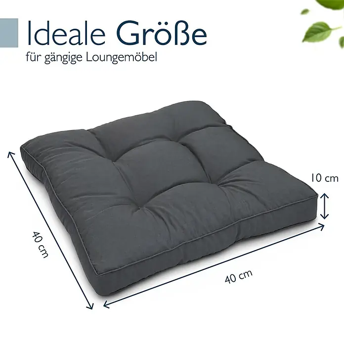 Beautissu Sitzauflage XLuna - Outdoor Lounge, 1 Stk., Polyester, Graphitgrau - Dunkelgraues, getuftetes Sitzkissen, 40x40x10 cm, ideal für Loungemöbel.