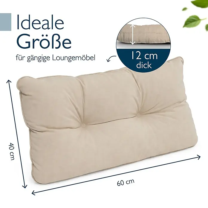 Beautissu Sitzauflage Flair LK - Outdoor Lounge, 1 Stk., L x B x H: 60 x 40 x 12 cm, Polyester, Natur - Gestepptes beiges Loungekissen, 40x60 cm und 12 cm dick, ideal für Loungemöbel.