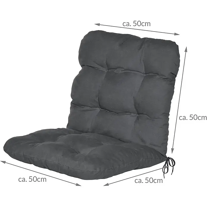 Beautissu Sitzauflage Flair NL - Niederlehner, 2 Stk., Polyester, Graphitgrau - Dunkelgraues, getuftetes zweiteiliges Sitzkissen mit Bindebändern, ca. 50cm breit, 50cm tief und 50cm hoch.
