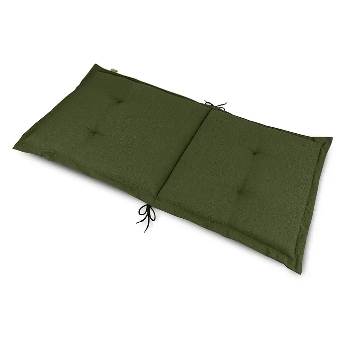 Beautissu Sitzauflage HighLux NL - Niederlehner, 4 Stk., L x B x H: 105 x 50 x 7 cm, Polyester, Dunkelgrün - Dunkelgrünes Gartenpolster aus strukturiertem Stoff, mit Knöpfen und Bändern, mittig gefaltet.