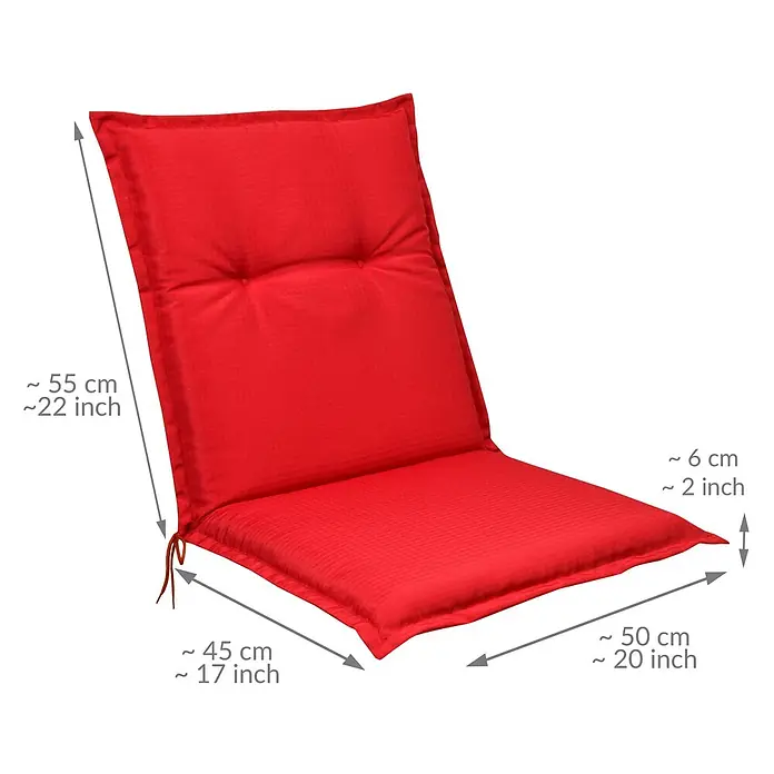 Beautissu Sitzauflage Base NL - Niederlehner, 2 Stk., Polyester, Rot - Rotes, gestepptes zweiteiliges Stuhlkissen mit Bändern aus strukturiertem Stoff.