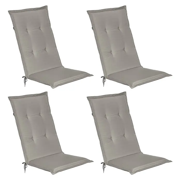 Beautissu Sitzauflage Loft Hl - Hochlehner, 4 Stk., L x B x H: 120 x 50 x 6 cm, Polyester, Hellgrau - Set aus 4 hellgrauen, gesteppten Stuhlkissen mit Bindebändern für den Innen- oder Außenbereich.