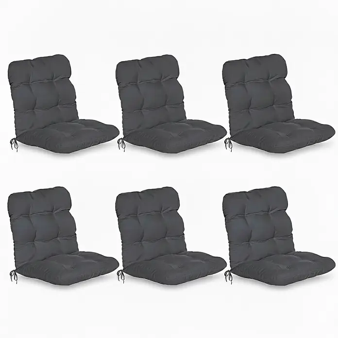 Beautissu Sitzauflage Flair NL - Niederlehner, 6 Stk., Polyester, Graphitgrau - Set aus sechs dunkelgrauen gesteppten Stuhlkissen mit Befestigungsbändern.