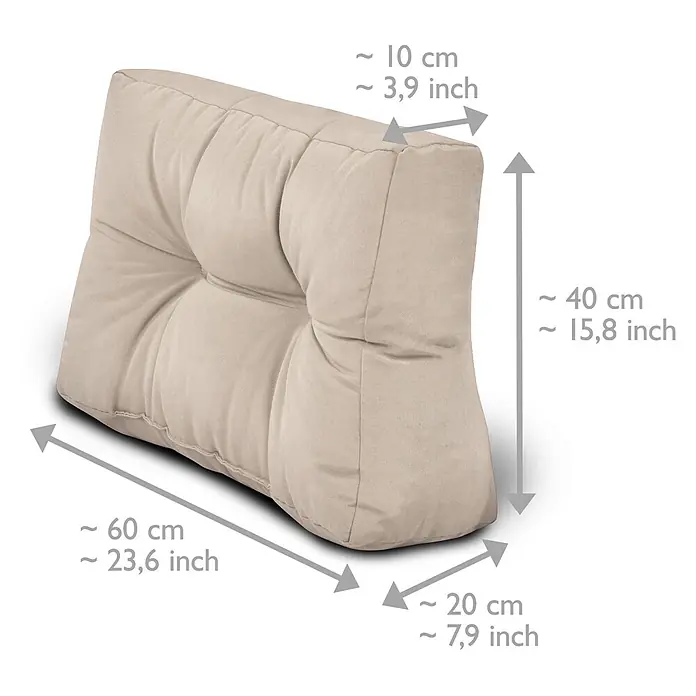Beautissu Sitzauflage Eco Style - Europalette, 2 Stk., L x B x H: 60 x 40 x 20 cm, Polyester, Beige - Beigefarbenes, gestepptes Keilkissen zur Rückenstütze.