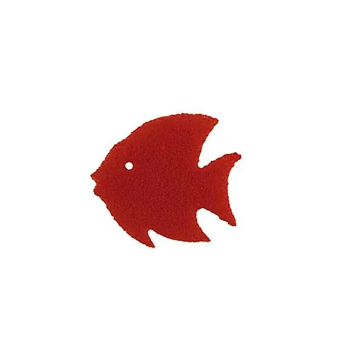 Mako Creativ Line Motiv-Stempel mit Handgriff - Mondfisch, Schaumstoff - Roter Zierschwamm in Fischform mit einem kleinen Loch als Auge, ideal zum Basteln und für kreative Projekte.